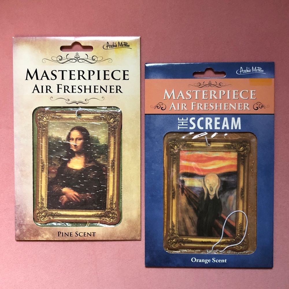 Set of 2 Archie McPhee Funny Fine Art Air Fresheners Mona Lisa The Scream